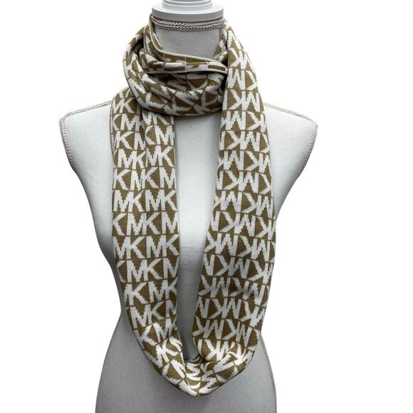Michael Michael KORS Gold and White Monogram Knit Infinity Scarf - Picture 2 of 5